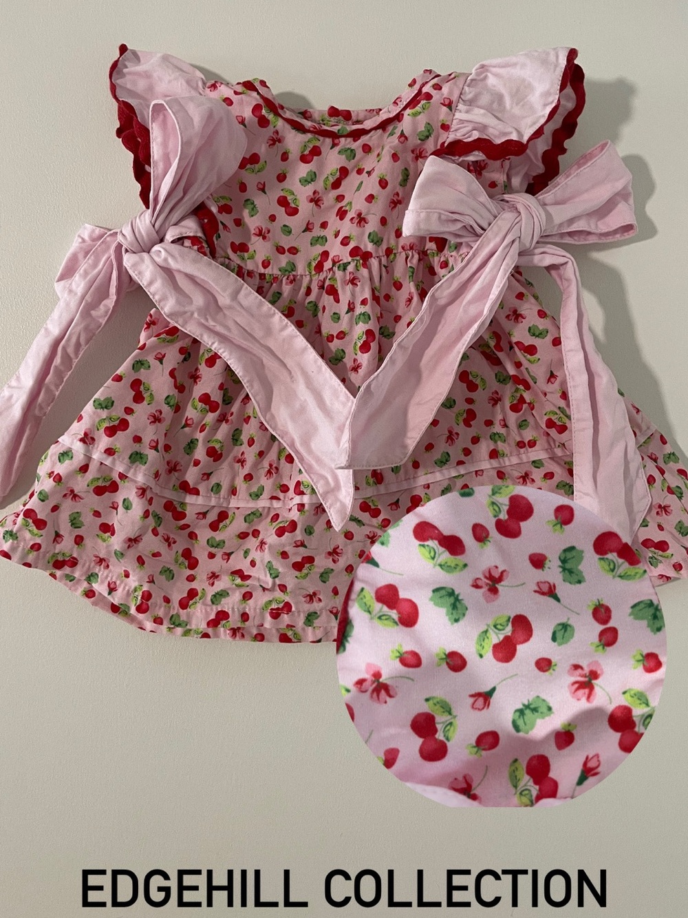Edgehill Collection Pink Dress with Red Cherry Print